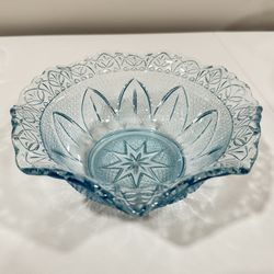 Vintage Princess House Ice Blue Crystal Bowl – Ruffled Edge, Starburst Base