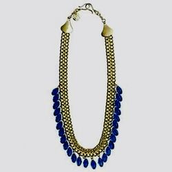 Brand New Royal Blue Faceted Bead And Gold Tone 24” Necklace 