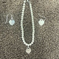 Tiffany® Heart Tag Bead Bracelet With Matching Earrings 