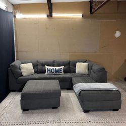 Ashley Gray Sectional Couch W ottoman 