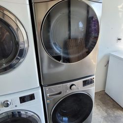 LG ThinQ Front Load Washer And New LG Stackable Gas Dryer Set 