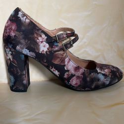 Lolly Double Straps Fabric Roses Heels