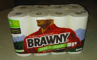 (2) PACKAGES - Brawny. Tear-A-Square Paper Towels 8=16 Rolls Per Pack