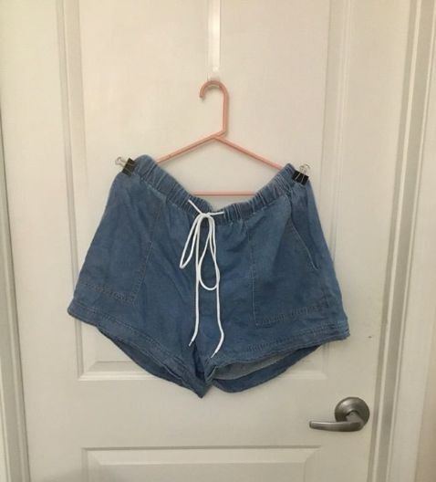 Shein Curve Blue Denim Shorts W/ Elastic Waist & Drawstring Sz 2XL