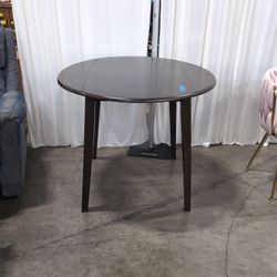 Round Dark Wood Drop Leaf Dining Table