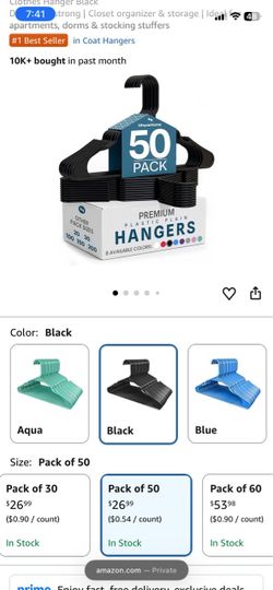 50 count pack of black hangers