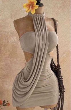 Beige Draped Halter Mini Dress