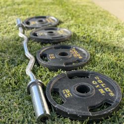 4x25lb Gold’s Gym Weight Plates With Ez Bar 
