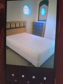 Queen bed headboard mattresses mirror everything good condition