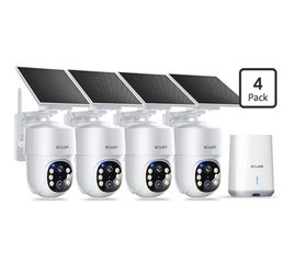 SOLIOM- 5MP Security Cameras Wireless Outdoor, No Subscription & Solar Powered,4-Cam Pack Cameras for Home Security with 360° Auto Motion Tracking, 3K