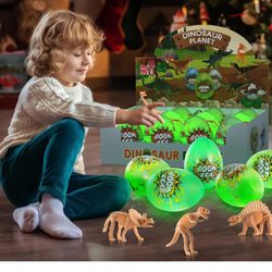 Brandnew  12 Pack Jumbo Dinosaur Toy Eggs for Boys and Girls 3-5, Luminous Dino Eggs with Dino Fossils & Trees, Surprise Eggs Toys for Kids 3 4 5 6 7 