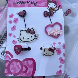 Hello Kitty Earrings And Rings Set