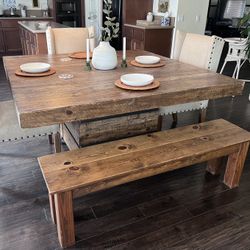 Wood Dining Table With Chairs And Bench 