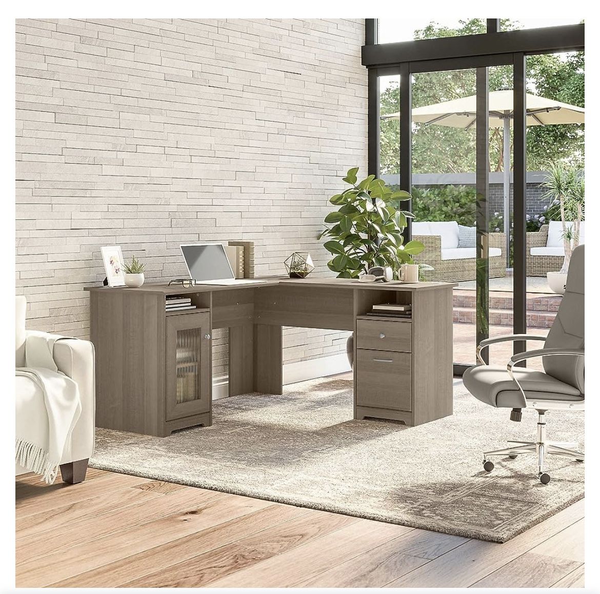 Bush Furniture Cabot L Shaped Computer Desk in Ash Gray, Medium L Desks for Home Office Easy Assemble L Shaped Desks L Shape Desk with Drawers Corner 