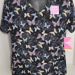 ScrubStar Butterfly  Season Scrub Top Lg