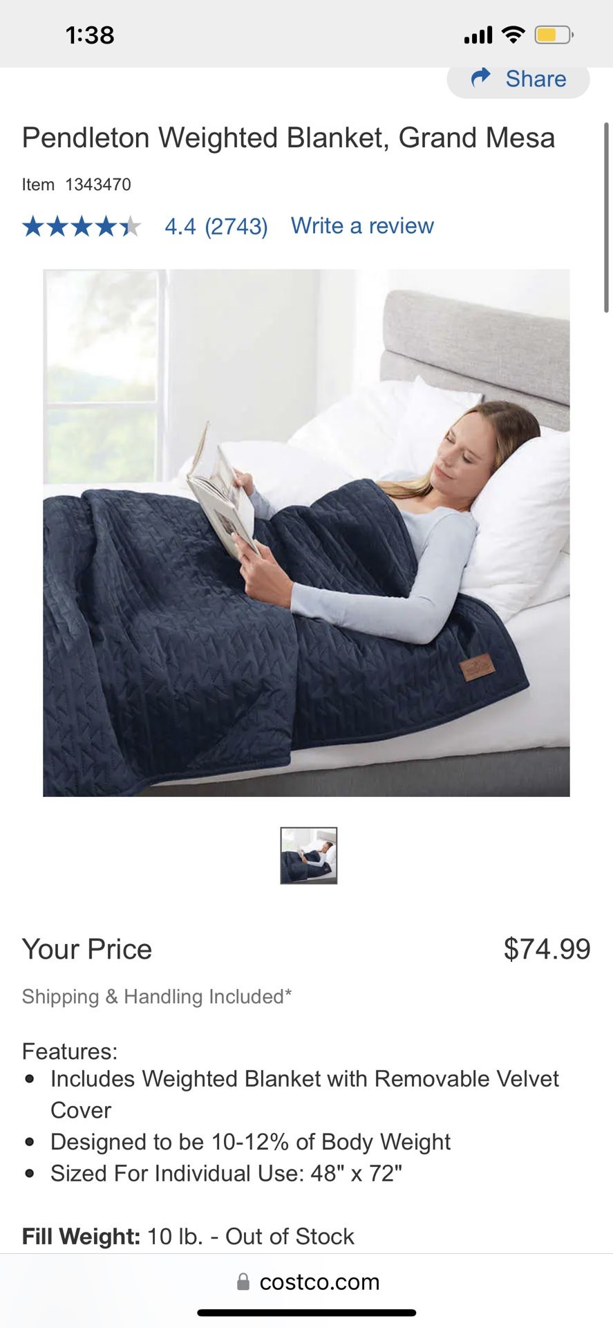Costco pendleton weighted blanket hotsell