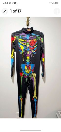 💯 Colorful Skeleton Halloween Costume Jumpsuit