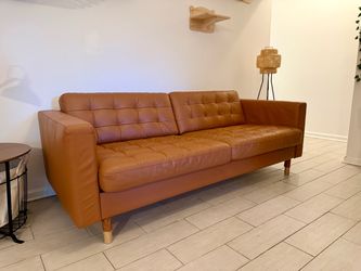 IKEA LANDSKRONA Leather Sofa / Cognac Brown / Mid Century Modern