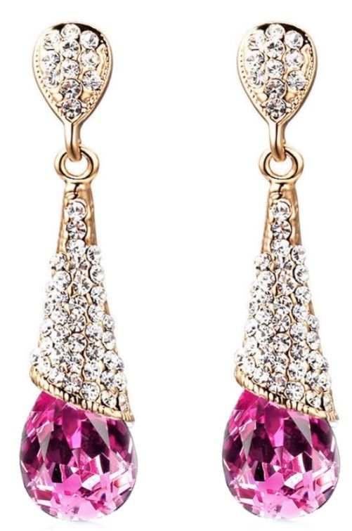 1 Pair Brass Rhinestone Teardrop Stud Earrings, Rose Earrings Ornament Real 18K Gold Plated Earrings and Studs for Women 46*10mm