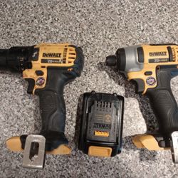 DeWalt Cordless 20 V Volt Max 1/2" Drill Driver DCD780 + 1/4" Impact Driver DCF885 + Battery Tools 