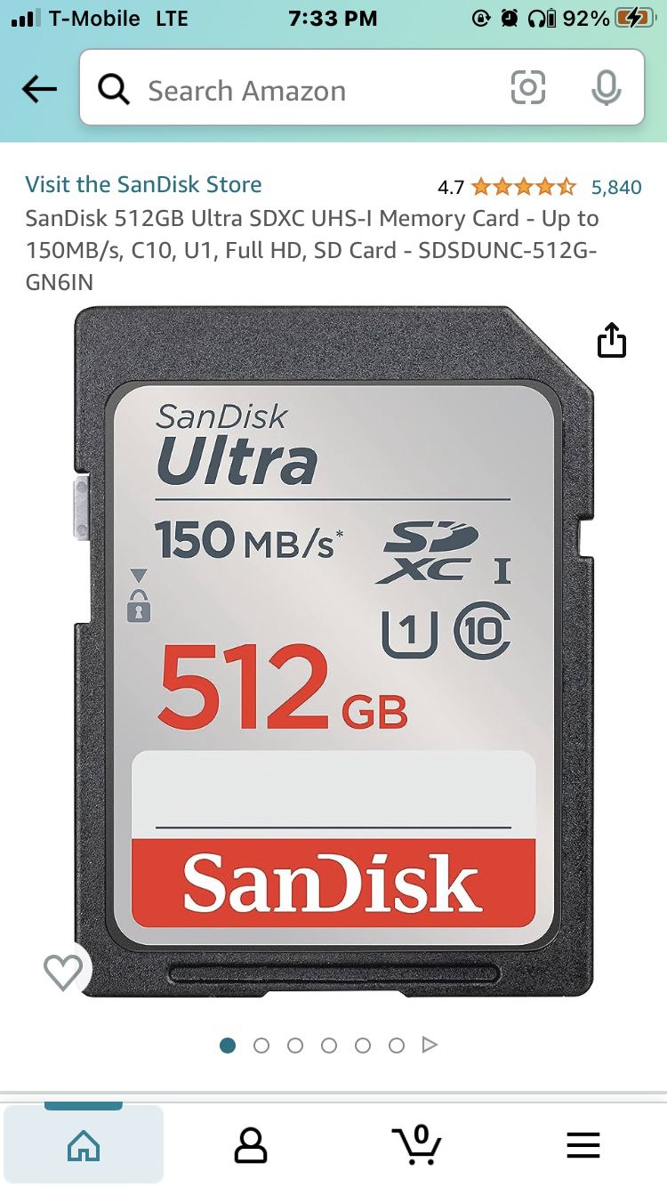 SanDisk 512GB Ultra SDXC UHS-I Memory Card - Up to 150MB/s, C10, U1, Full HD, SD Card - SDSDUNC-512G-GN6IN  Brand New ! Never Opened !