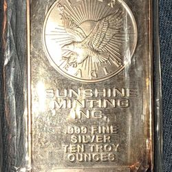 10 Ozt Sunshine Minting .999 Fine Silver Bar
