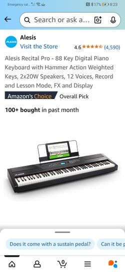 Alesis Recital Pro - 88 Key Digital Piano Keyboard with Hammer Action Weighted Keys, 2x20W Speakers, 12 Voices, Record and Lesson Mode, FX and Display