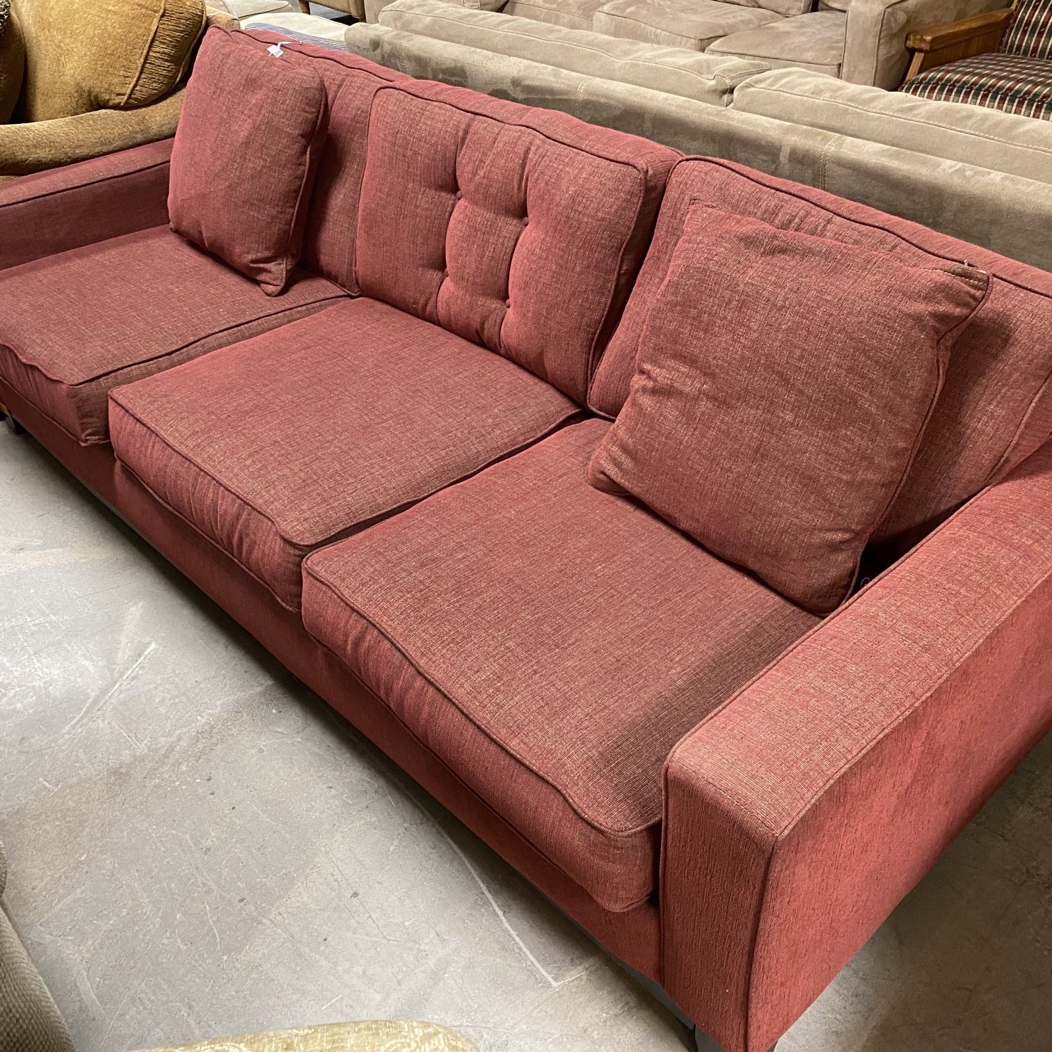 Dark Red 3 Seat Sofa w/ Cushions