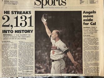 Newspaper Cal Ripken Streak Of 2,131 Games Played