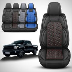 Chevy Silverado GMC Sierra 1500 2007-2025 2500/3500 *2 FRONT* Car Seat Covers PU Leather Black/Red
