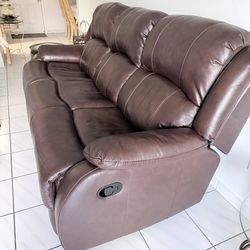 Juego sala reclinable manual de piel con mesas