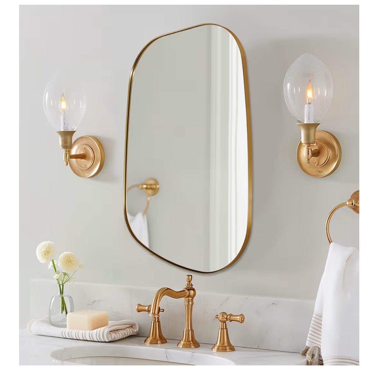 Asymmetrical brushed gold vanity mirror large
