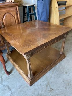 Vintage Solid Wood Square Coffee Table with Lower Shelf – Restoration Project