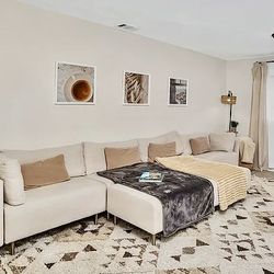 U-Shaped Modular Sofa, Sectional Convertible Double Chaise, 4 Pillows 2 Ottomans. Comfy, Customizable, Linen Luxury