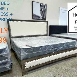 Brand new king bed frame with mattress and box spring ready for delivery 🚚 