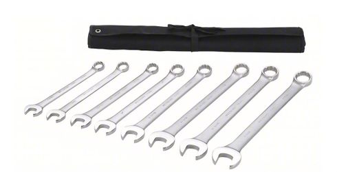 WESTWARD Combination Wrench Set: Alloy Steel, Satin, 8 Tools, 15° Head Offset Angle, Offset, Pouch
