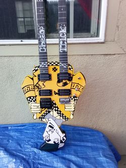 Cheap Trick Rick Nielson Uncle Dick Double Neck Yellow Electric Guitar