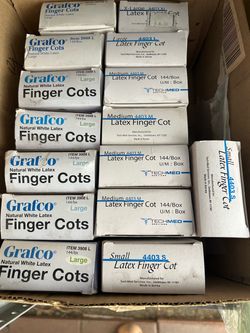 Finger Cots $3.00/bx.  Gloves $4.00 bx Chino, ca