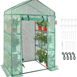 Walk-in Green House, 55.5 x 29.3 x 80.7 inch, Portable Greenhouse with Shelves, High Strength PE Cover with Roll-up ZIpper Door and Steel Frame, Set U