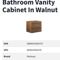 Modway Render 23.5 MDF Wood Wall-Mount Bathroom Vanity Cabinet In Walnut New In Unopened Box