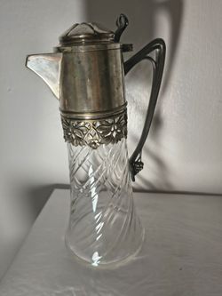 MID CENTURY GLASS - SILVER PLATE JUG  - CARAFE 10.4"×5"