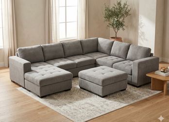 Mor Furniture Sleeper Sectional Couch and Storage Ottoman