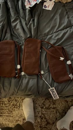 Baggu Brown Nylon Zip Pouches – Set of 3