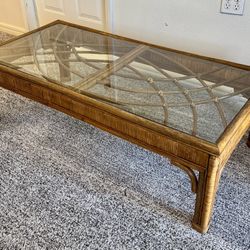 Vintage Rattan & Glass Coffee Table