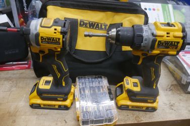DEWALT COMBO SET DCF850 1/4 6MM CORDLESS IMPACT DRIVER 20V DCD800 1/2 13MM CORDLESS DRILL DRIVER 20V W 2AH BATTERY & BIT SET CASE F9