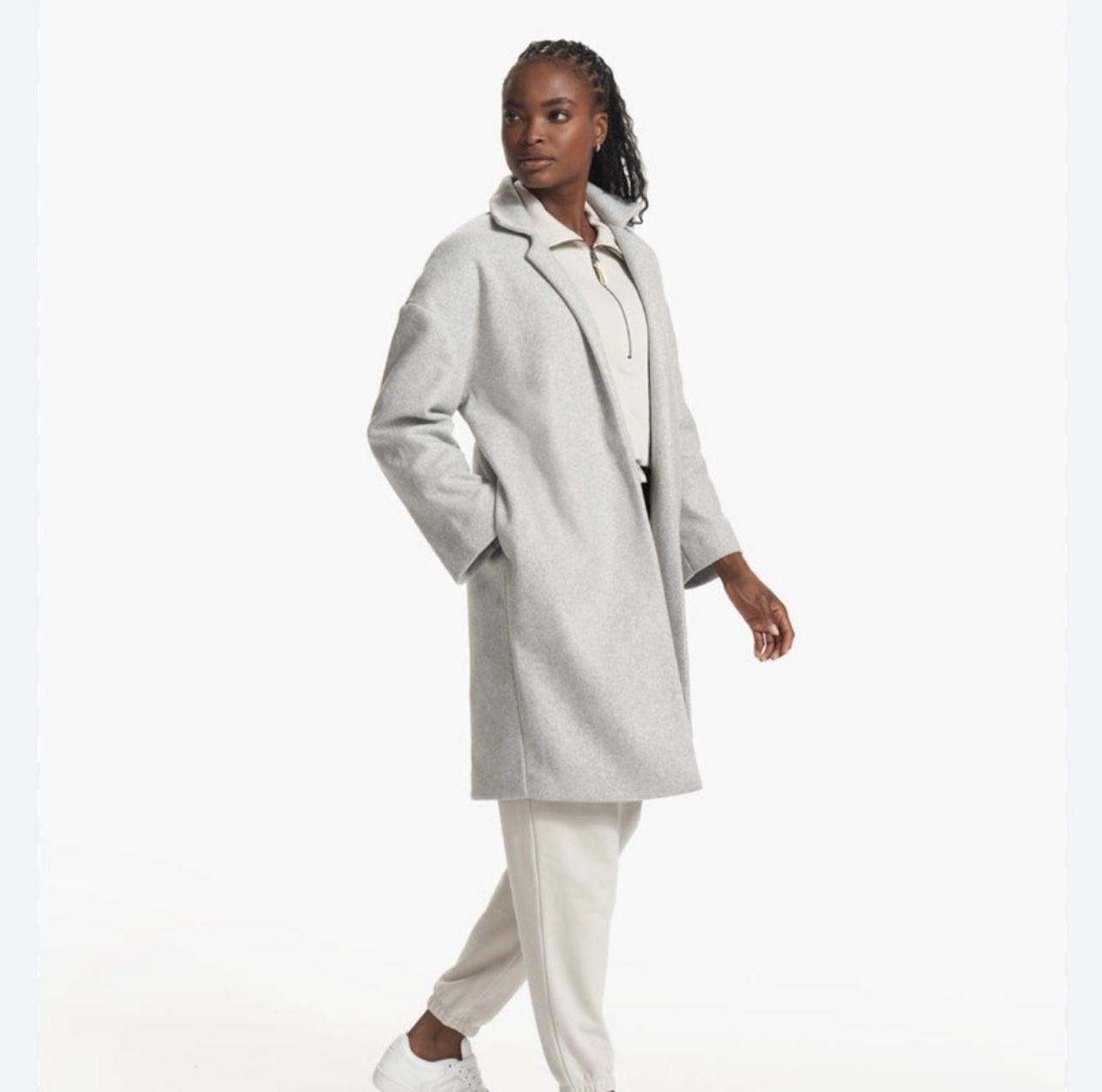 Sold out Vuori Soho Melton Trench, wool like jacket SIZE: Medium LIGHT GRAY