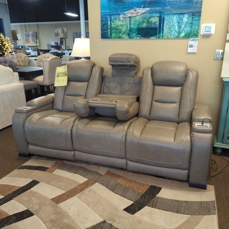 New Top Grain Real Leather Power Reclining Sofa