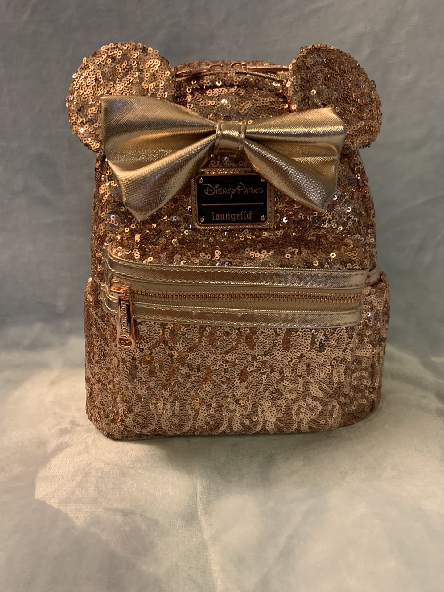 Disney Parks Loungefly Rosegold Sequin Minnie Mouse Backpack for