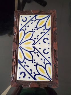 Carved Wood Ceramic Tiles Trivet 