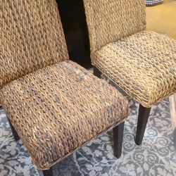 Two Sturdy Woven Wicker Dining Chairs